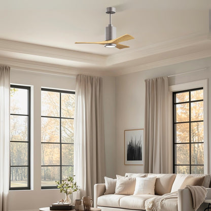 Matthews Fans Patricia-3 42in 3-Blade LED Ceiling Fan | Brushed Nickel and Light Maple Solid Wood | Bedrooms & Covered Patios | Model PA3-BN-LM-42