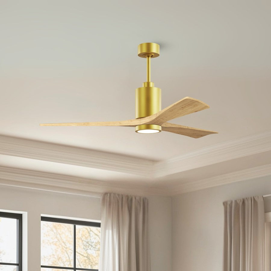 Matthews Fan Patricia-3 60in 3-Blade LED Ceiling Fan | Contemporary Brushed Brass and Light Maple Solid Wood | Great Rooms | Model PA3-BRBR-LM-60