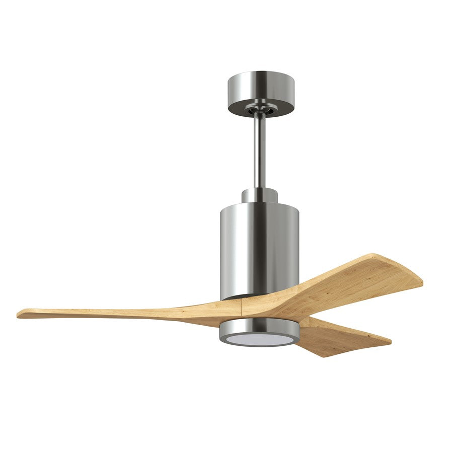 Matthews Fans Patricia 3 42in 1-Light LED Ceiling Fan | Polished Chrome and Light Maple Solid Wood | Bedrooms & Covered Patios | Model PA3-CR-LM-42