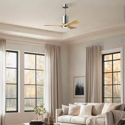 Matthews Fans Patricia 3 42in 1-Light LED Ceiling Fan | Polished Chrome and Light Maple Solid Wood | Bedrooms & Covered Patios | Model PA3-CR-LM-42