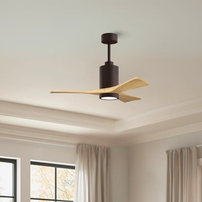Matthews Fans Patricia 3 42in 1-Light LED Ceiling Fan | Contemporary Textured Bronze and Light Maple Wood Blades | Covered Patio | Model PA3-TB-LM-42