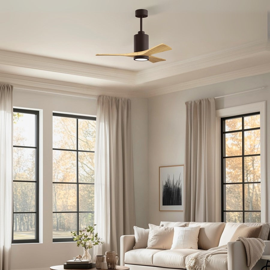 Matthews Fans Patricia 3 42in 1-Light LED Ceiling Fan | Contemporary Textured Bronze and Light Maple Wood Blades | Covered Patio | Model PA3-TB-LM-42