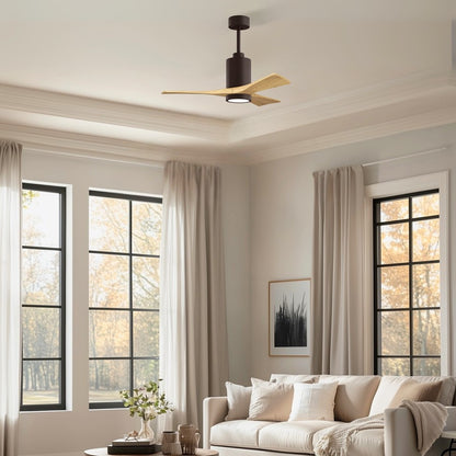 Matthews Fans Patricia 3 42in 1-Light LED Ceiling Fan | Contemporary Textured Bronze and Light Maple Wood Blades | Covered Patio | Model PA3-TB-LM-42