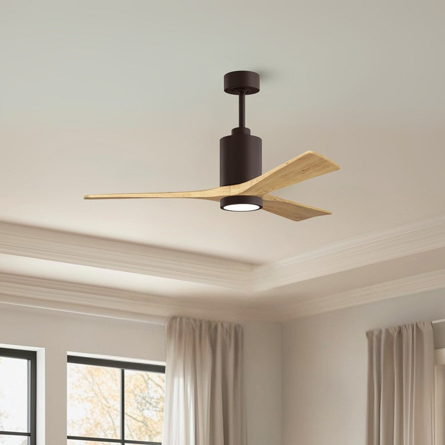 Matthews Fans Patricia 3 52in 1-Light LED Ceiling Fan | Contemporary Textured Bronze and Light Maple Wood Blades | Covered Patio | Model PA3-TB-LM-52