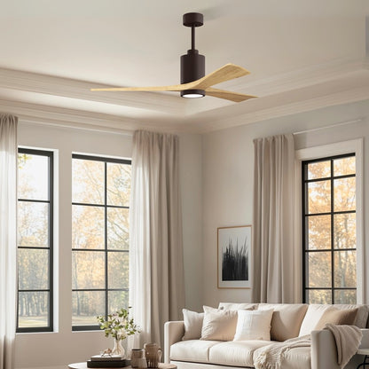 Matthews Fans Patricia-3 60in 3-Blade Ceiling Fan | Textured Bronze and Light Maple Solid Wood Blades | Great Room & Covered | Model PA3-TB-LM-60