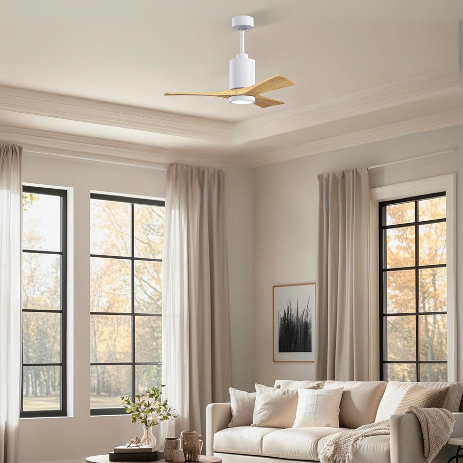 Matthews Fans Patricia 3 42in 3-Blade LED Ceiling Fan | Contemporary Gloss White and Light Maple | Bedroom & Living Room | Model PA3-WH-LM-42
