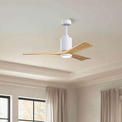 Matthews Fans Patricia-3 52in 3-Blade Ceiling Fan | Contemporary Gloss White and Light Maple Wood | Great Rooms & Open Living | Model PA3-WH-LM-52