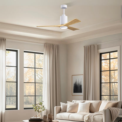 Matthews Fans Patricia-3 52in 3-Blade Ceiling Fan | Contemporary Gloss White and Light Maple Wood | Great Rooms & Open Living | Model PA3-WH-LM-52
