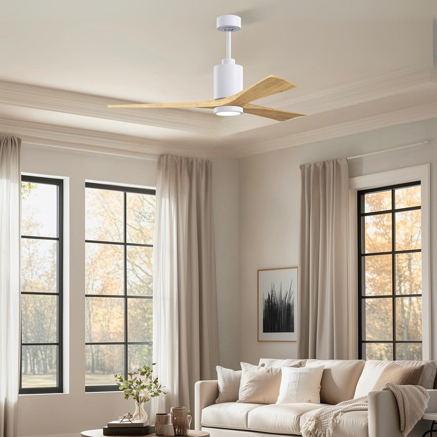 Matthews Fans Patricia-3 60in 3-Blade Ceiling Fan | Contemporary Gloss White and Light Maple Wood | Great Rooms & Open Living | Model PA3-WH-LM-60