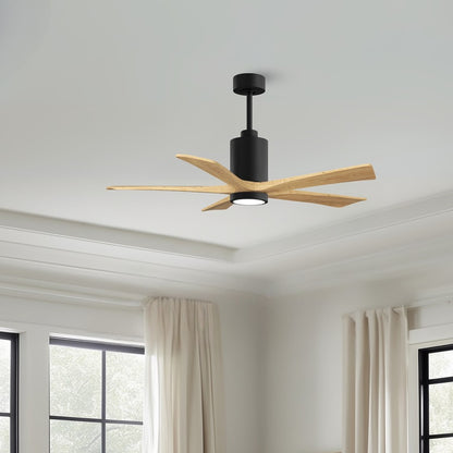 Matthews Fans Patricia-5 52in 5-Blade Ceiling Fan | Contemporary Matte Black and Light Maple Tone Solid Wood Blades | Covered | Model PA5-BK-LM-52