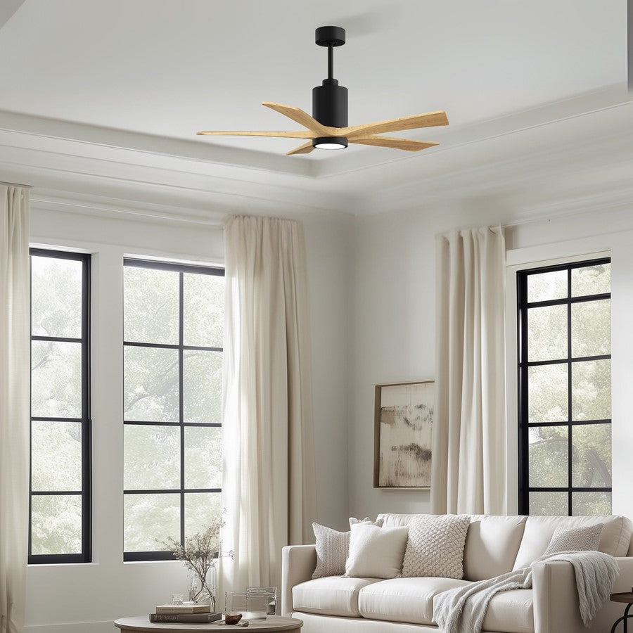 Matthews Fans Patricia-5 52in 5-Blade Ceiling Fan | Contemporary Matte Black and Light Maple Tone Solid Wood Blades | Covered | Model PA5-BK-LM-52
