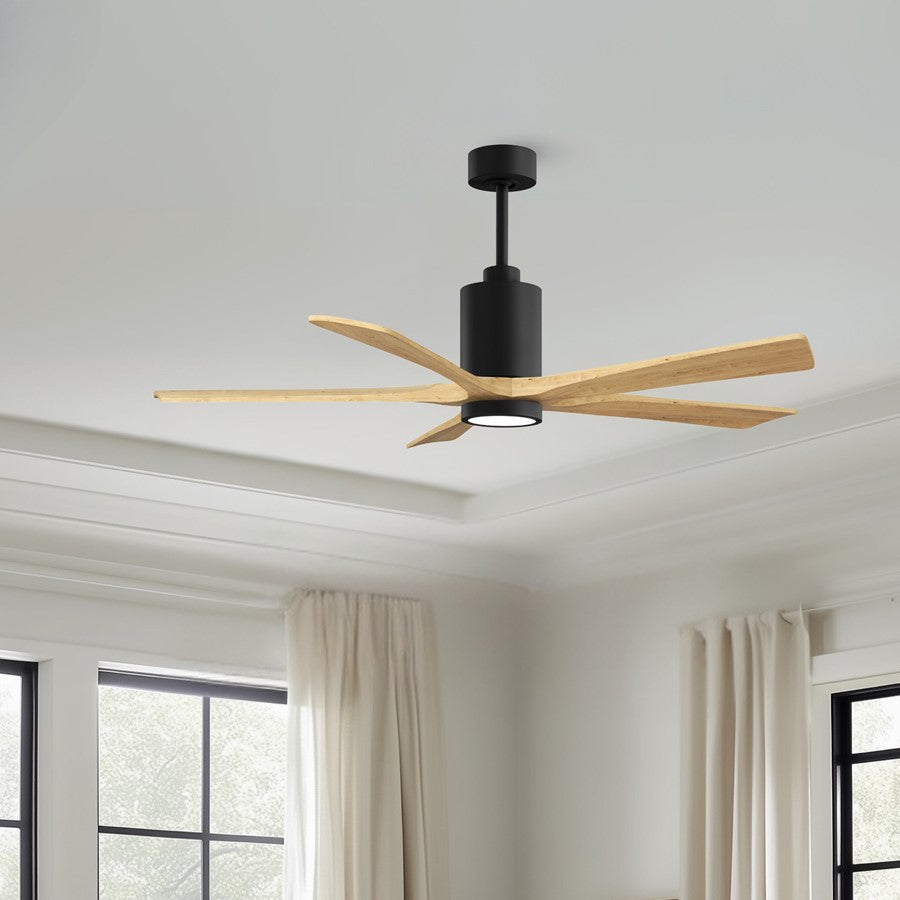 Matthews Fans Patricia-5 60in 5-Blade Ceiling Fan | Contemporary Matte Black and Light Maple Tone Solid Wood Blades | Covered | Model PA5-BK-LM-60