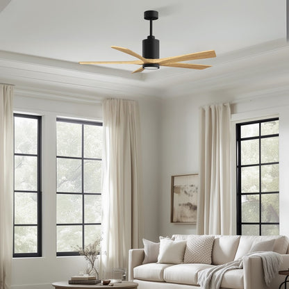 Matthews Fans Patricia-5 60in 5-Blade Ceiling Fan | Contemporary Matte Black and Light Maple Tone Solid Wood Blades | Covered | Model PA5-BK-LM-60