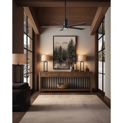Matthews Fan Patricia 60in 5-Blade Ceiling Fan with Light | Modern Matte Black and Walnut Wood | Living Room & Bedroom | Model PA5-BK-WA-60