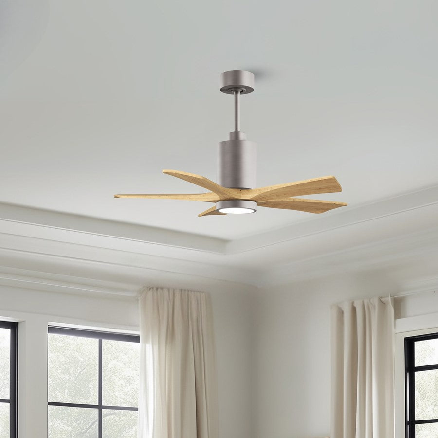 Matthews Patricia 5 42in 5-Blade Ceiling Fan | Brushed Nickel and Light Maple Solid Wood | Bedroom & Home Office | Model PA5-BN-LM-42