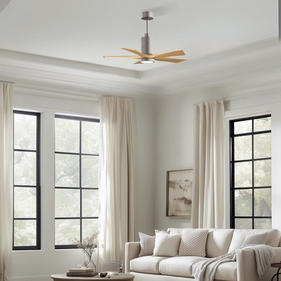 Matthews Patricia 5 42in 5-Blade Ceiling Fan | Brushed Nickel and Light Maple Solid Wood | Bedroom & Home Office | Model PA5-BN-LM-42