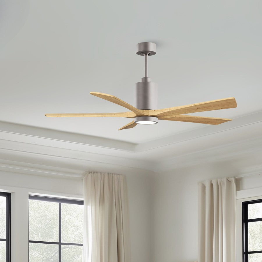 Matthews Fans Patricia-5 60in 5-Blade Ceiling Fan | Brushed Nickel and Light Maple Solid Wood | Great Rooms & Covered Patios | Model PA5-BN-LM-60