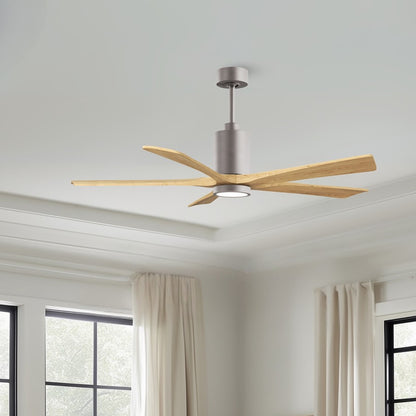 Matthews Fans Patricia-5 60in 5-Blade Ceiling Fan | Brushed Nickel and Light Maple Solid Wood | Great Rooms & Covered Patios | Model PA5-BN-LM-60
