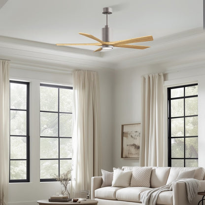 Matthews Fans Patricia-5 60in 5-Blade Ceiling Fan | Brushed Nickel and Light Maple Solid Wood | Great Rooms & Covered Patios | Model PA5-BN-LM-60