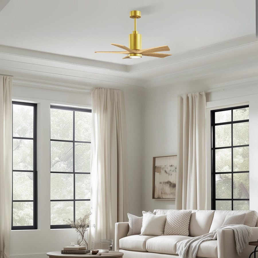 Matthews Fans Patricia-5 42in 5-Blade LED Ceiling Fan | Brushed Brass and Light Maple Solid Wood | Bedroom & Home Office | Model PA5-BRBR-LM-42