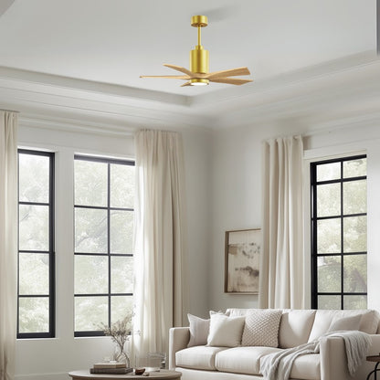 Matthews Fans Patricia-5 42in 5-Blade LED Ceiling Fan | Brushed Brass and Light Maple Solid Wood | Bedroom & Home Office | Model PA5-BRBR-LM-42