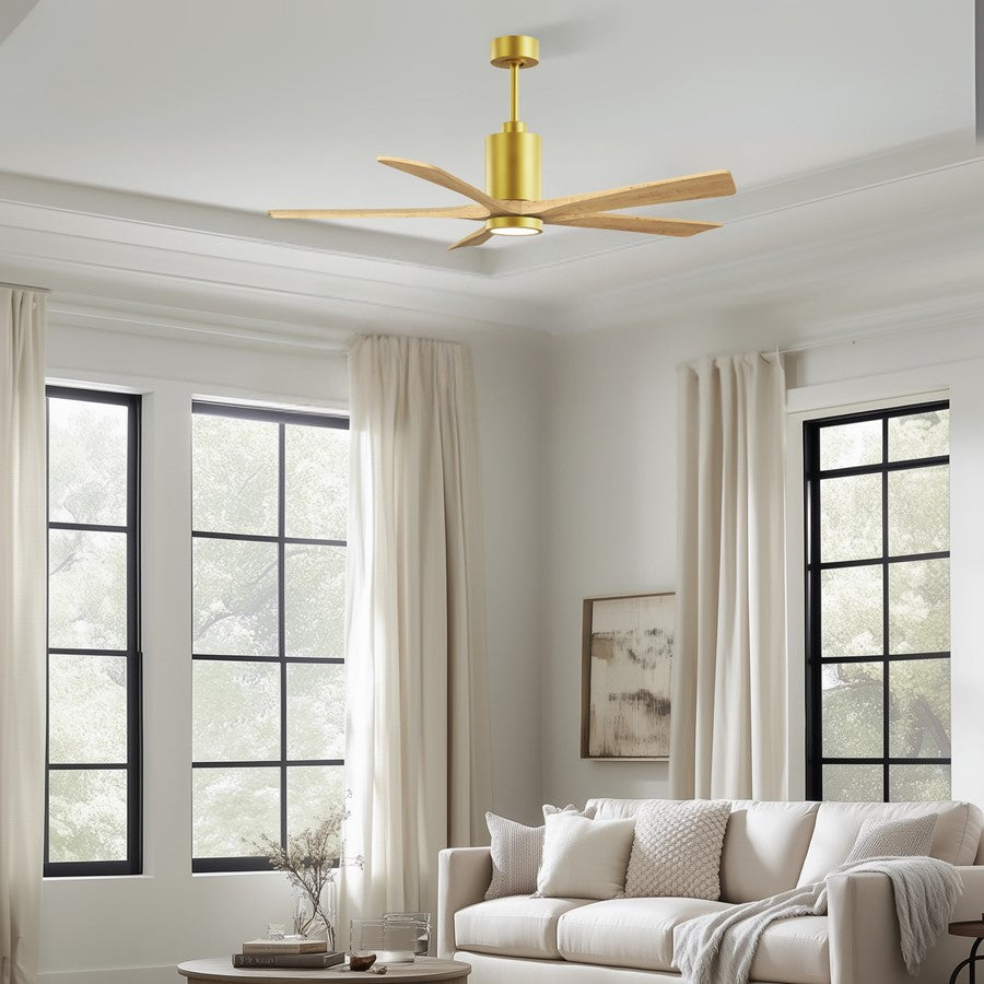 Matthews Patricia-5 60in 5-Blade Ceiling Fan | Brushed Brass and Light Maple Solid Wood | Great Rooms & Open Living | Model PA5-BRBR-LM-60