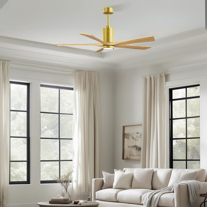 Matthews Patricia-5 60in 5-Blade Ceiling Fan | Brushed Brass and Light Maple Solid Wood | Great Rooms & Open Living | Model PA5-BRBR-LM-60