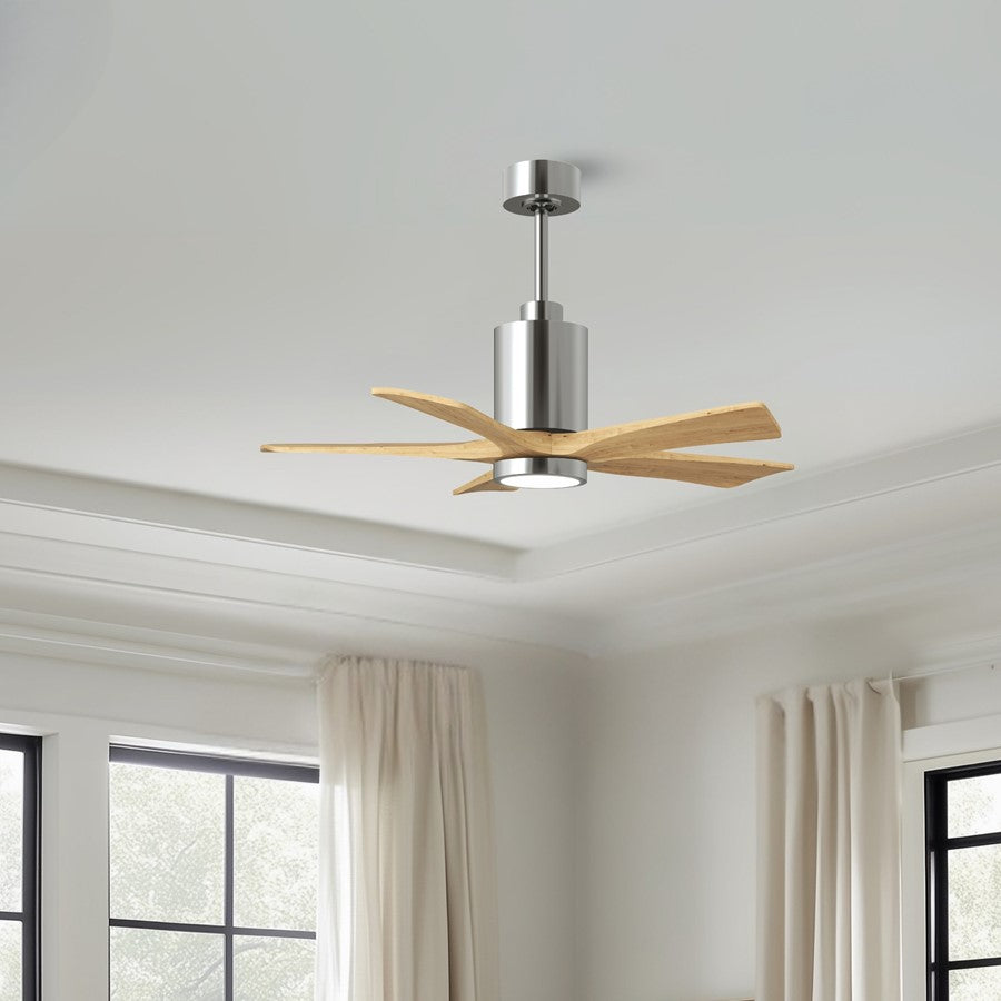 Matthews Patricia 5 42in LED Ceiling Fan | Polished Chrome and Light Maple Wood Blades | Bedroom & Home Office | 42 x 42 x 14 in | Model PA5-CR-LM-42