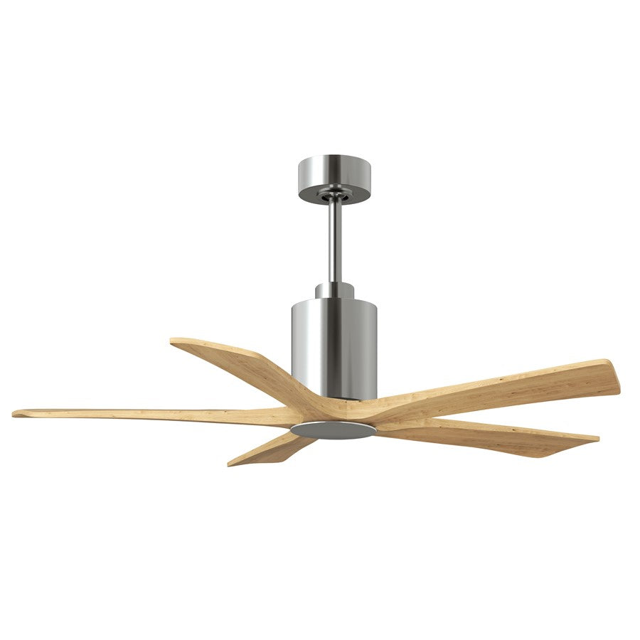 Matthews Patricia 5 52in LED Ceiling Fan | Polished Chrome and Light Maple Wood Blades | Living Room & Family Room | Model PA5-CR-LM-52