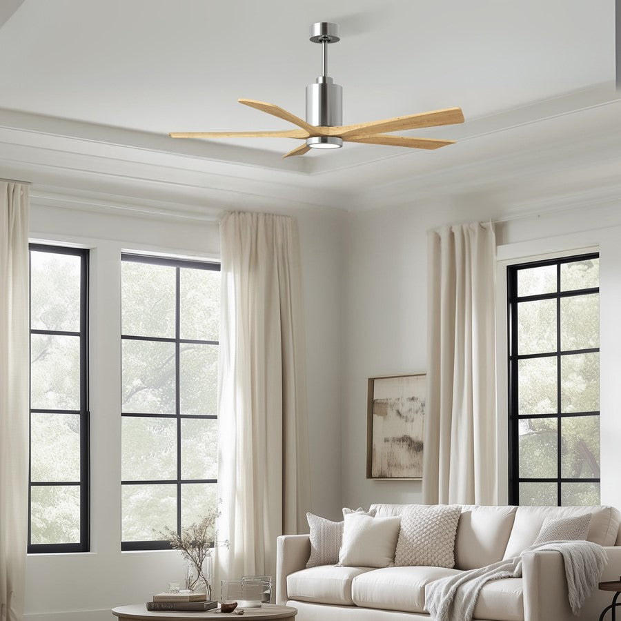 Matthews Fans Patricia-5 60in 5-Blade Ceiling Fan | Contemporary Polished Chrome and Light Maple Solid Wood | Great Rooms & Open | Model PA5-CR-LM-60