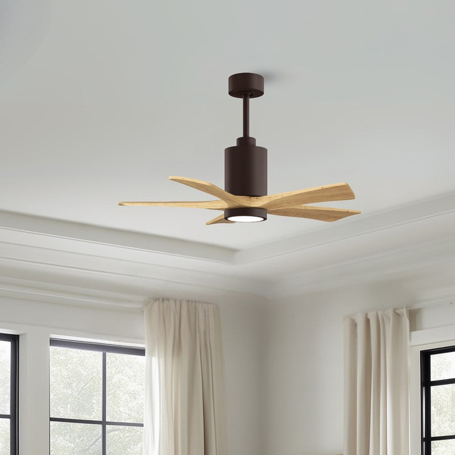 Matthews Fans Patricia 5 42in LED Ceiling Fan | Textured Bronze and Light Maple Solid Wood Blades | Bedroom & Covered Patio | Model PA5-TB-LM-42
