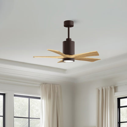 Matthews Fans Patricia 5 42in LED Ceiling Fan | Textured Bronze and Light Maple Solid Wood Blades | Bedroom & Covered Patio | Model PA5-TB-LM-42