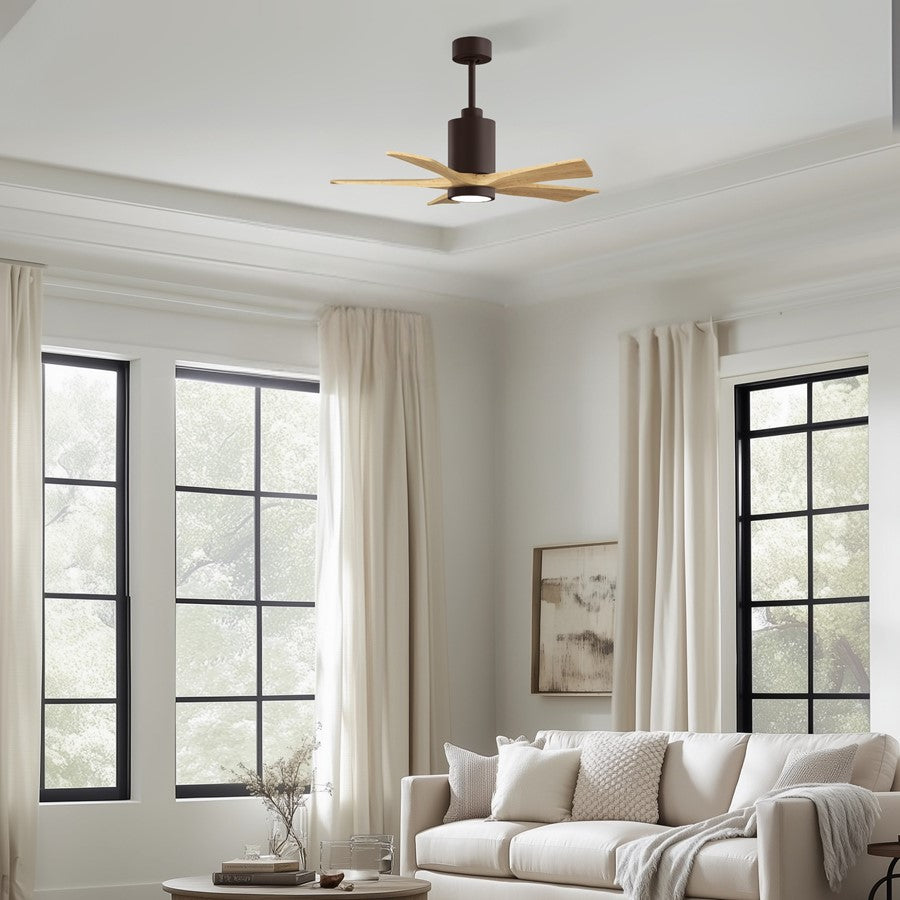 Matthews Fans Patricia 5 42in LED Ceiling Fan | Textured Bronze and Light Maple Solid Wood Blades | Bedroom & Covered Patio | Model PA5-TB-LM-42