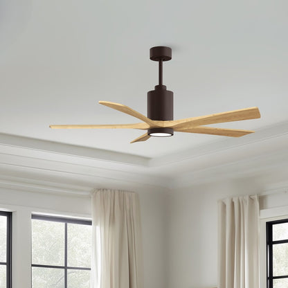 Matthews Fans Patricia-5 60in 5-Blade Ceiling Fan | Textured Bronze and Light Maple Wood | Great Room & Open-Concept Living | Model PA5-TB-LM-60