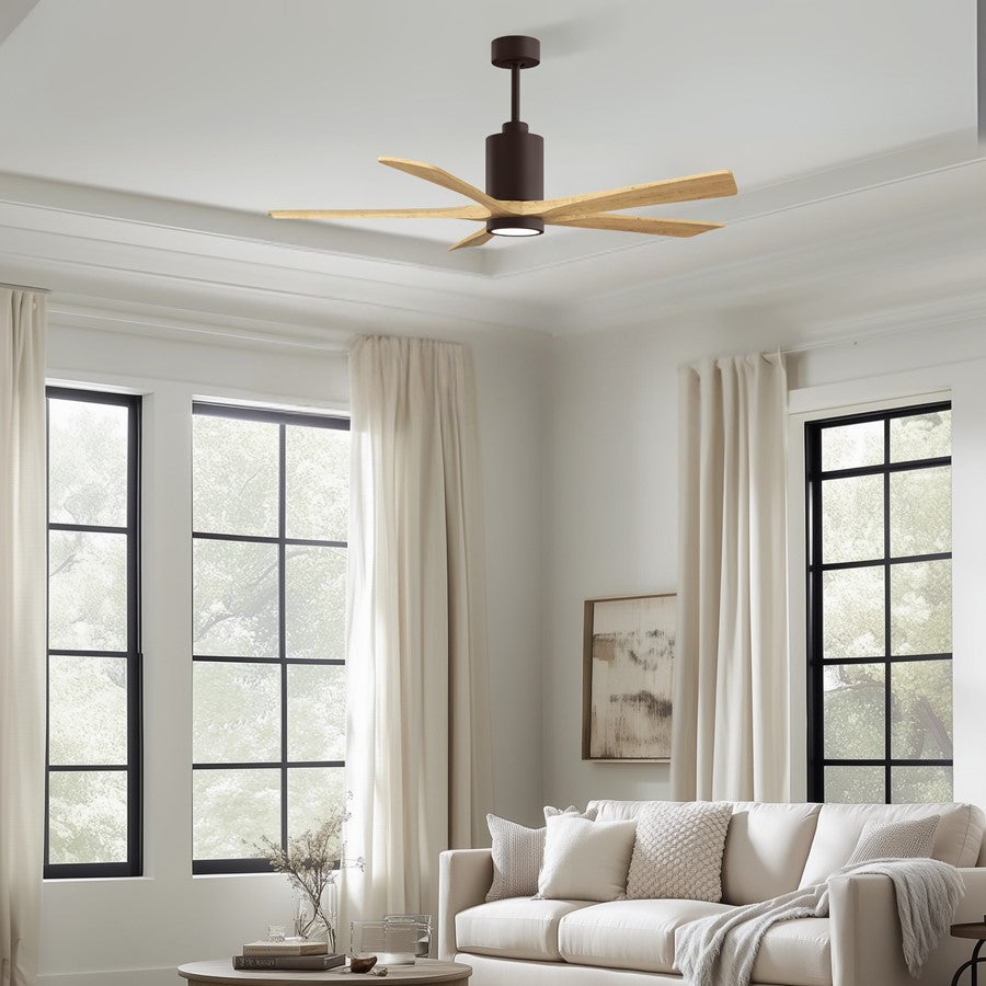 Matthews Fans Patricia-5 60in 5-Blade Ceiling Fan | Textured Bronze and Light Maple Wood | Great Room & Open-Concept Living | Model PA5-TB-LM-60