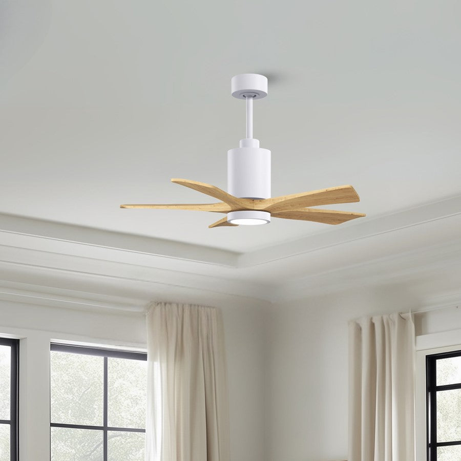 Matthews Fans Patricia-5 42in 5-Blade Ceiling Fan | Contemporary Gloss White and Light Maple Solid Wood | Bedrooms & Covered | Model PA5-WH-LM-42