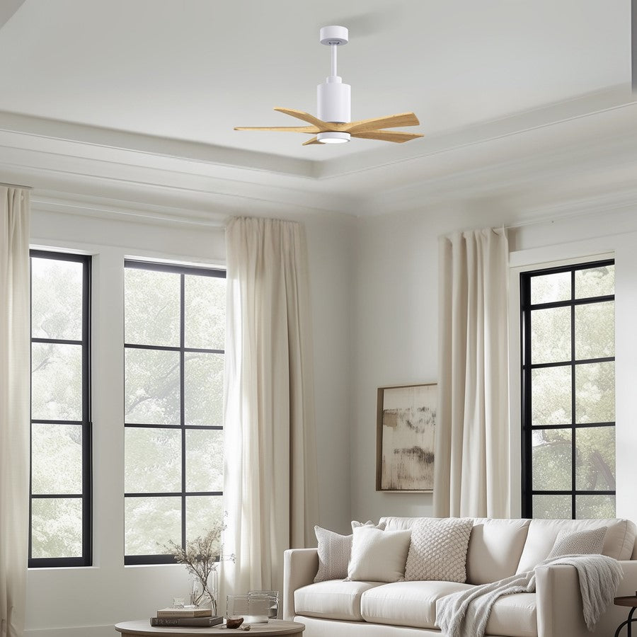 Matthews Fans Patricia-5 42in 5-Blade Ceiling Fan | Contemporary Gloss White and Light Maple Solid Wood | Bedrooms & Covered | Model PA5-WH-LM-42