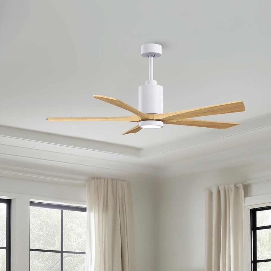 Matthews Fans Patricia-5 60in 5-Blade Ceiling Fan | Contemporary Gloss White and Light Maple Solid Wood | Great Rooms & Covered | Model PA5-WH-LM-60