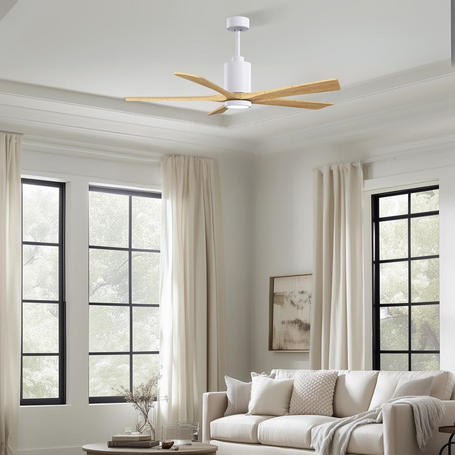 Matthews Fans Patricia-5 60in 5-Blade Ceiling Fan | Contemporary Gloss White and Light Maple Solid Wood | Great Rooms & Covered | Model PA5-WH-LM-60