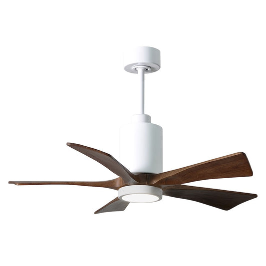 Matthews Fan Patricia 42in 5-Blade Ceiling Fan | Gloss White and Walnut Solid Wood Blades | Bedroom & Small Living Room | Model PA5-WH-WA-42