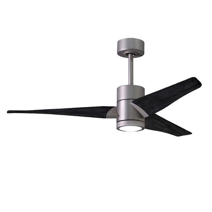 Matthews Fans Super Janet 60in 1-Light Ceiling Fan | Contemporary Brushed Nickel and Matte White Wood | Large Living Room | Model SJ-BN-MWH-60