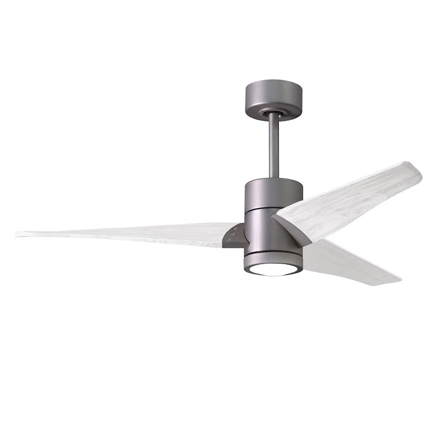 Matthews Fans Super Janet 60in 1-Light Ceiling Fan | Contemporary Brushed Nickel and Matte White Wood | Large Living Room | Model SJ-BN-MWH-60
