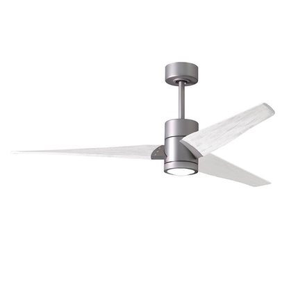 Matthews Fans Super Janet 60in 1-Light Ceiling Fan | Contemporary Brushed Nickel and Matte White Wood | Large Living Room | Model SJ-BN-MWH-60