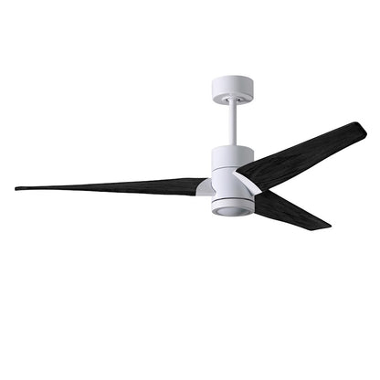 Matthews Fans Super Janet 60in 1-Light Ceiling Fan | Contemporary Gloss White and Matte White Solid Wood | Living Room & Bedroom | Model SJ-WH-MWH-60