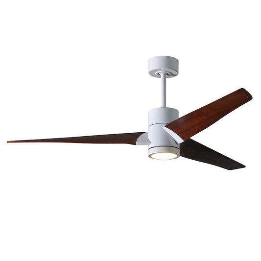 Matthews Fan Super Janet 60in 3-Blade Ceiling Fan | Gloss White and Walnut Solid Wood | Great Room & Covered Patio | Model SJ-WH-WN-60