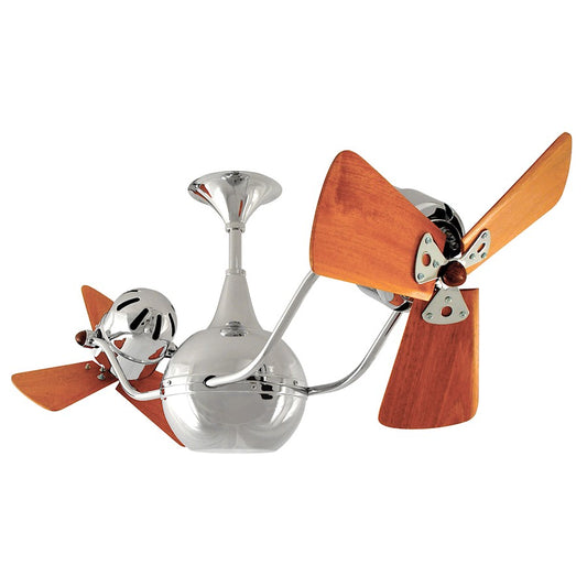 Matthews Fan Company Vent Bettina 42in Rotational Ceiling Fan | Chrome Steel and Mahogany Wood | Indoor & Covered Patio | Model VB-CR-WD-DAMP