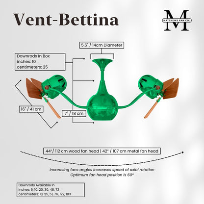 Matthews Fans Vent Bettina 44in 6-Blade Rotational Ceiling Fan | Contemporary Esmeralda and Mahogany | Living Room & Covered | Model VB-GREEN-WD