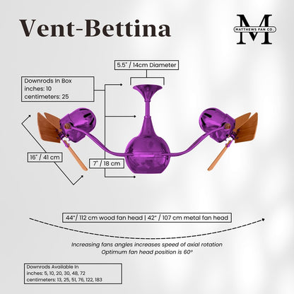 Matthews Fans Vent Bettina 44in Rotational Ceiling Fan | Ametista and Mahogany Wood Blades | Covered Patio & Living Room | Model VB-LTPURPLE-WD