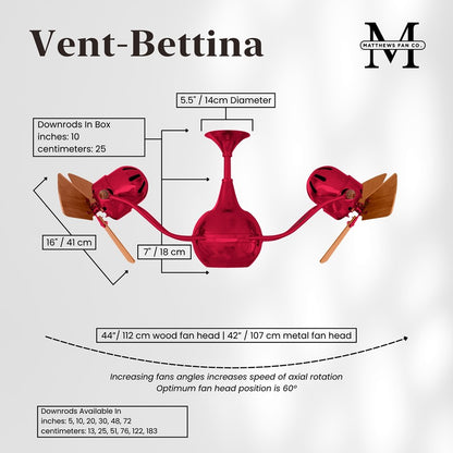 Matthews Fans Vent-Bettina 44in Rotational Ceiling Fan | Contemporary Rubi and Mahogany | Living Room & Covered Patio | Model VB-RED-WD