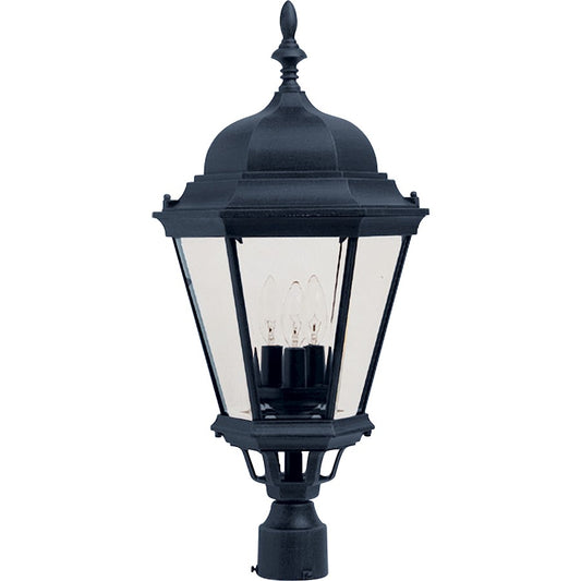 Maxim Westlake Cast 3-Light Outdoor Post Lantern | Mediterranean Black and Clear Glass | Driveway & Garden Path | 13 x 28 in | Model 1007BK